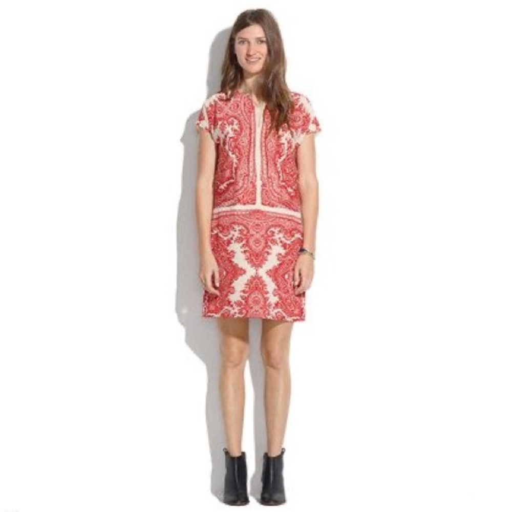 Madewell M Silk Dress Tunic Paisley Red Cream